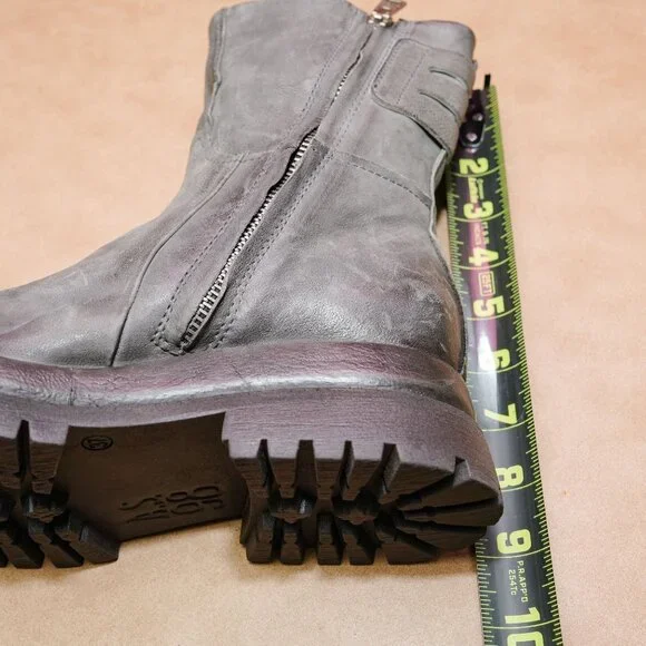 AS98 Women Darr Grey Leather Strap Zip Platform Combat Boots sz 6-6.5US EUR37